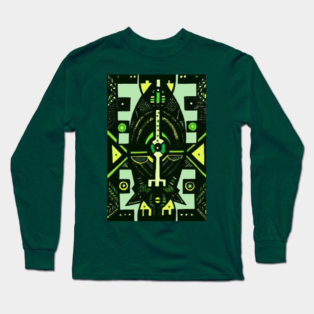 African Mask traditional tribal symbolic pattern design Long Sleeve T-Shirt by Tony Cisse Art Originals